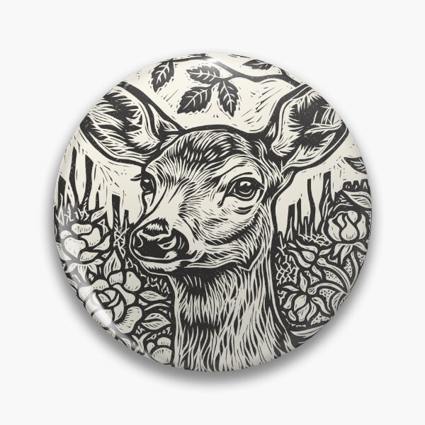 Item preview, Floral Deer Linocut Style Vintage Woodland Animal designed and sold by Y-Vibes.