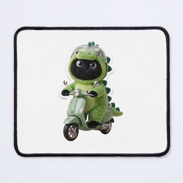 Item preview, Cute Black Cat in Dinosaur Costume Riding a Mint Vespa designed and sold by Produk Z.