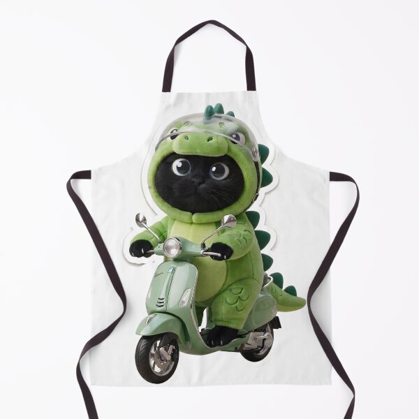 Item preview, Cute Black Cat in Dinosaur Costume Riding a Mint Vespa designed and sold by Produk Z.