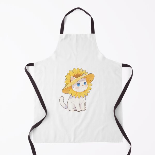 Item preview, White Cat with Blue Eyes in a Sunflower Hat designed and sold by OksArtStudio.