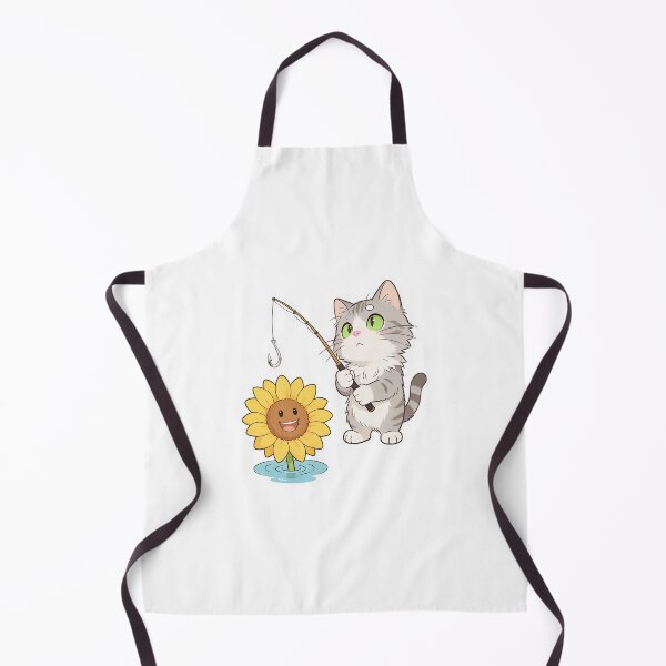 Item preview, Gray Cat Fishing in a Pond and Catching a Happy Sunflower designed and sold by OksArtStudio.