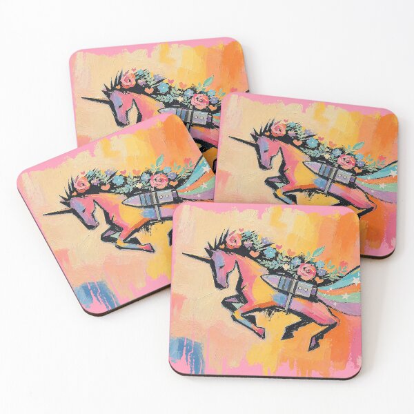 Item preview, Rainbow rocket fantasy flying unicorn girly flowers designed and sold by BigMRanch.
