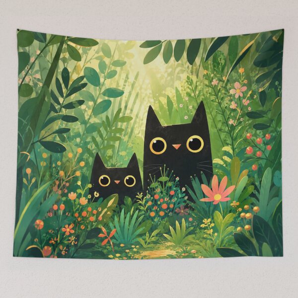 Item preview, Cute Black Cat Forest Art | Whimsical Cat Illustration | Woodland Nature Wall Decor designed and sold by AbstractAuraArt.
