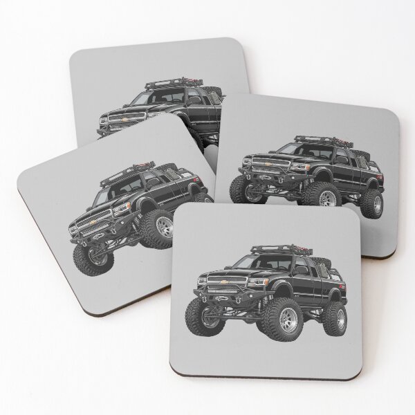 Item preview, 1990s Chevrolet S10 Z71 Lifted Black Offroad Pickup Truck Illustration designed and sold by Motorline44.