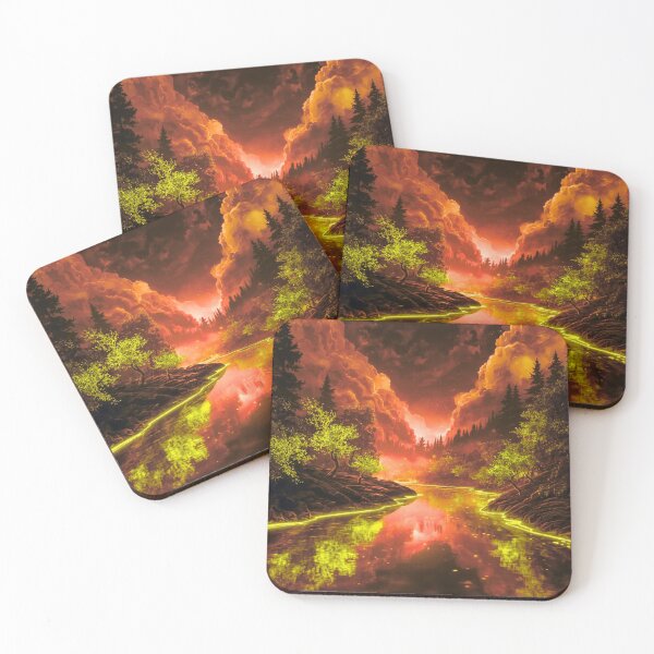 Item preview, Fantasy Fire River Landscape | Glowing Forest Nature Artwork designed and sold by DervoTeck2767.