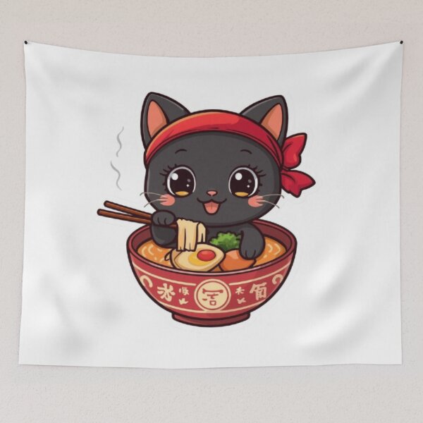 Item preview, Cute Ramen Cat Kawaii Sticker | Black Kitten Japanese Noodle Bowl designed and sold by Stylestickers55.