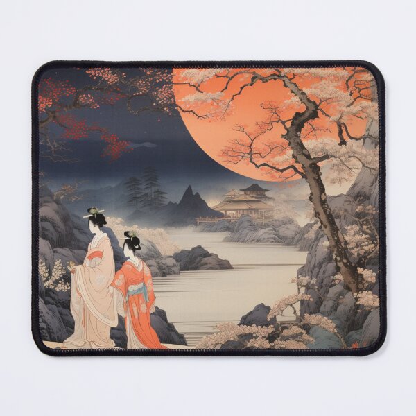 Item preview, Traditional Japanese Illustration - Two Girls Going for a Walk During a Blood Moon designed and sold by DaisukiTokyo.