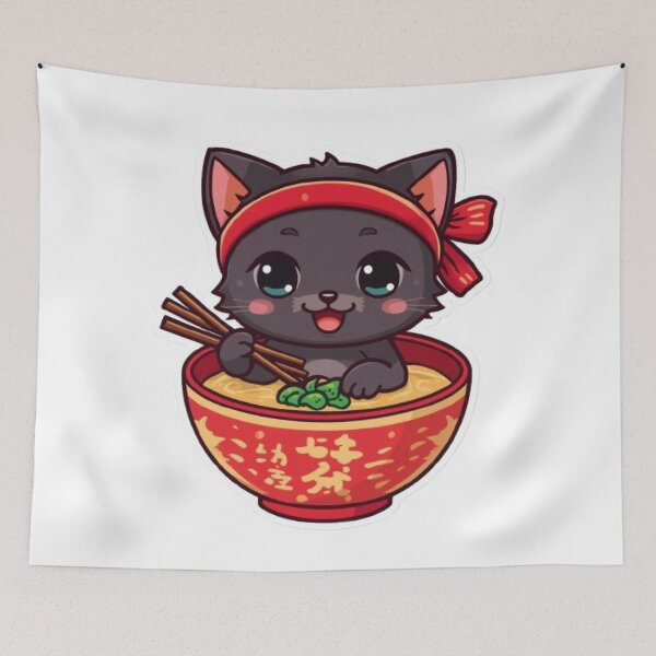 Item preview, Kawaii Ramen Cat Sticker | Cute Black Kitten Japanese Food Art designed and sold by Stylestickers55.
