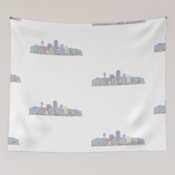 Item preview, Pastel Calgary Skyline with Rocky Mountains designed and sold by EmberPageStudio.