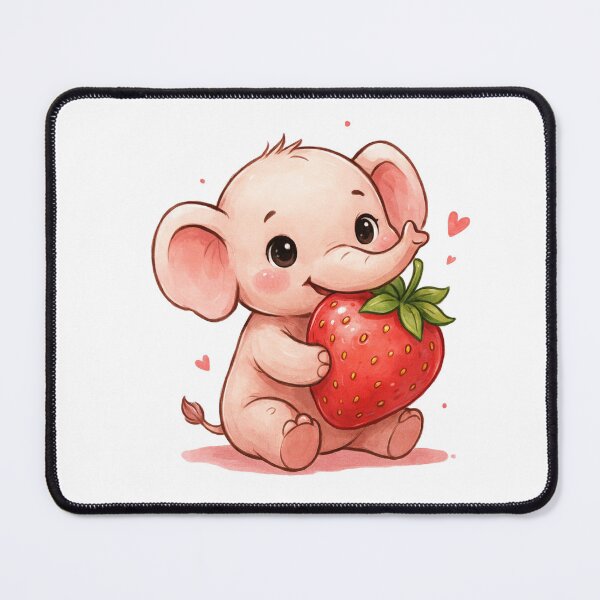 Item preview, A Sweet Baby Elephant - Holding Strawberry Kawaii designed and sold by DigitfanStudio.