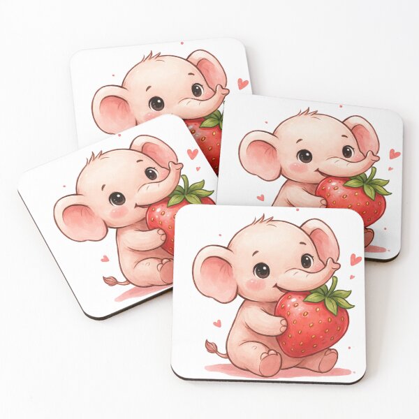 Item preview, A Sweet Baby Elephant - Holding Strawberry Kawaii designed and sold by DigitfanStudio.