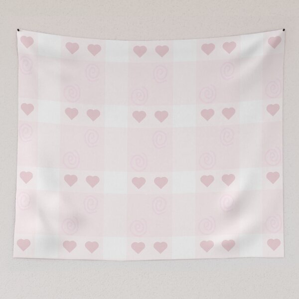 Item preview, Pink checkered pattern with hearts and swirls  designed and sold by Gfduhgvkjhb.