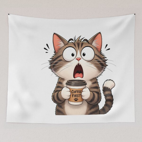 Item preview, Coffee First! Funny Cute Cat Holding Coffee Cup | Cozy Cat Lover Design designed and sold by MedRoh.