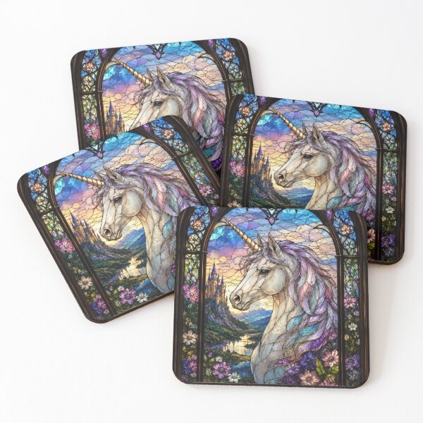 Item preview, Unicorn Stained Glass Window Fantasy Cathedral Art designed and sold by pinkal.
