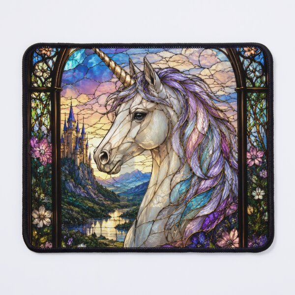 Item preview, Unicorn Stained Glass Window Fantasy Cathedral Art designed and sold by pinkal.