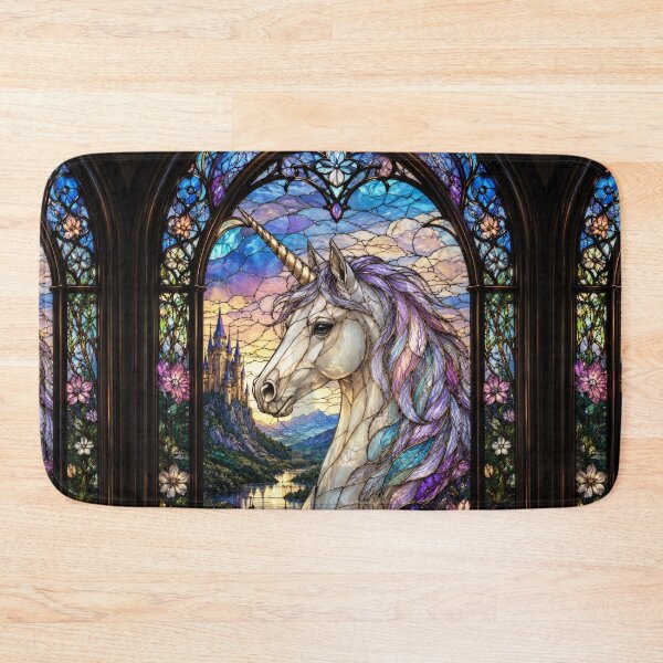 Item preview, Unicorn Stained Glass Window Fantasy Cathedral Art designed and sold by pinkal.