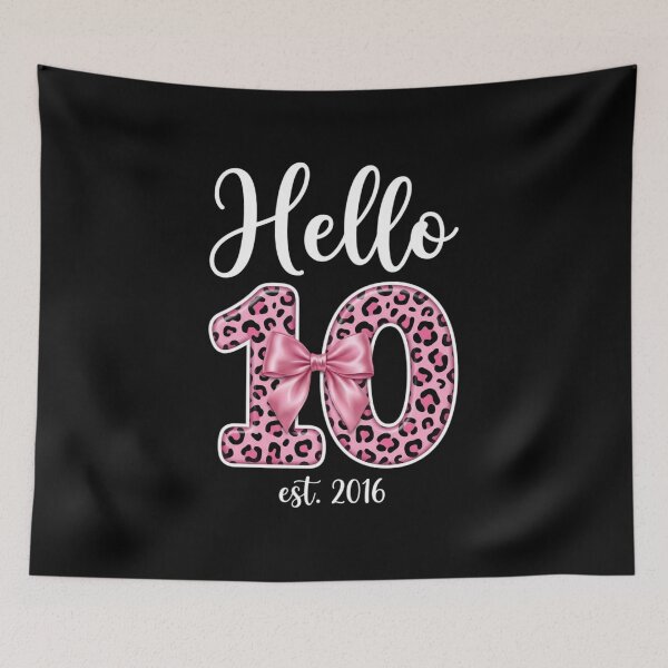 Item preview, Hello 10 Est. 2016 T-Shirt, 10th Birthday Girl Gift, Pink Leopard Bow Graphic Tee, Double Digits Birthday Shirt designed and sold by Trendably.