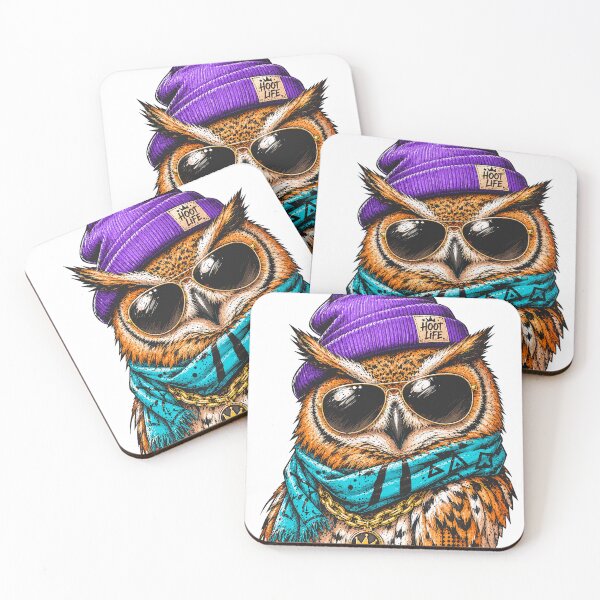 Item preview, Hip Hop Owl Wearing Purple Beanie Sunglasses and Blue Bandana Streetwear Graphic designed and sold by Krincydigitalart.