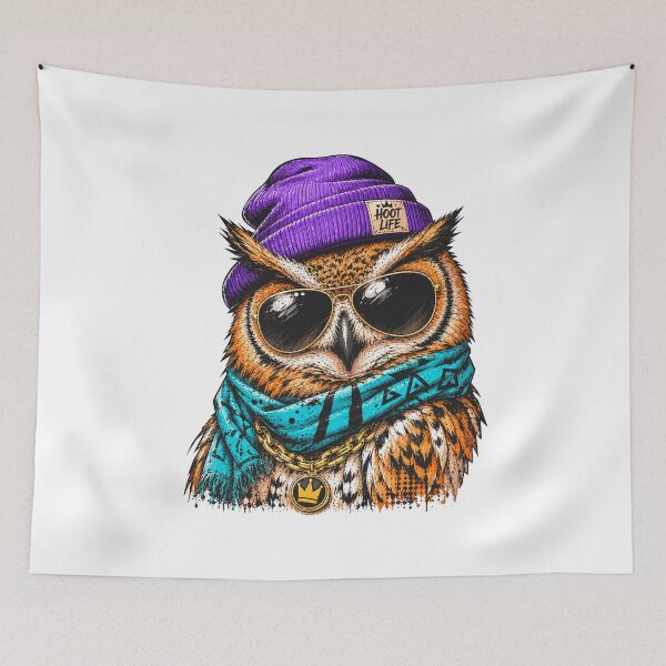 Item preview, Hip Hop Owl Wearing Purple Beanie Sunglasses and Blue Bandana Streetwear Graphic designed and sold by Krincydigitalart.