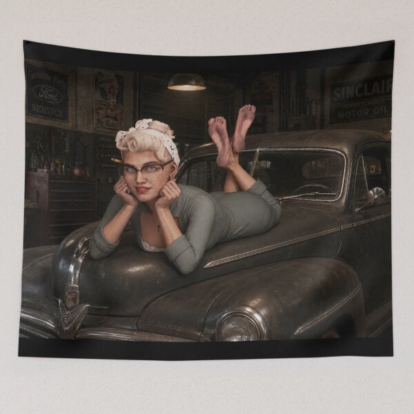Item preview, GREASETTE - On The Hood - Pinup designed and sold by FoozGirlz.