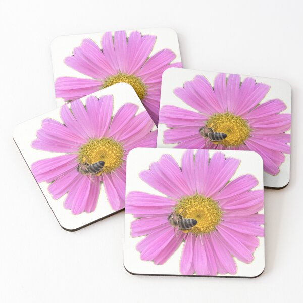 Item preview, Vibrant Pink Aster Flower with Honeybee Cutout designed and sold by BalkanBloom.