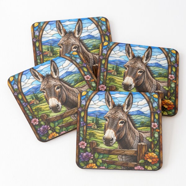 Item preview, Donkey Stained Glass Window Countryside Farm Animal Art designed and sold by pinkal.