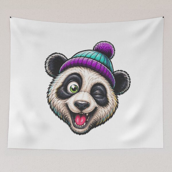 Item preview, Funny Winking Panda Wearing Colorful Winter Beanie Cute Street Style Graphic designed and sold by Krincydigitalart.