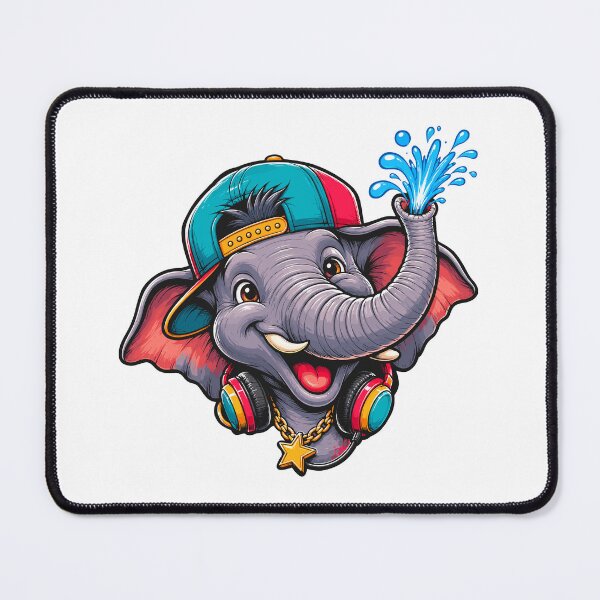 Item preview, Cute Hip Hop Elephant Wearing Snapback Cap and Headphones Cartoon Graphic designed and sold by Krincydigitalart.
