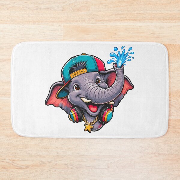 Item preview, Cute Hip Hop Elephant Wearing Snapback Cap and Headphones Cartoon Graphic designed and sold by Krincydigitalart.