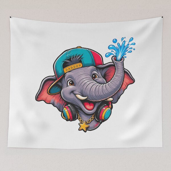 Item preview, Cute Hip Hop Elephant Wearing Snapback Cap and Headphones Cartoon Graphic designed and sold by Krincydigitalart.