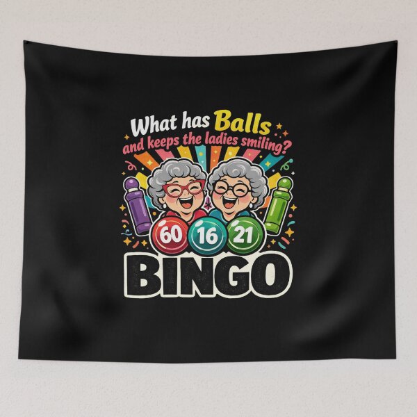 Item preview, What Has Balls and Keeps the Ladies Smiling? Bingo T-Shirt, Funny Bingo Player Gift, Senior Grandma Graphic Tee, Bingo Night Shirt designed and sold by Trendably.