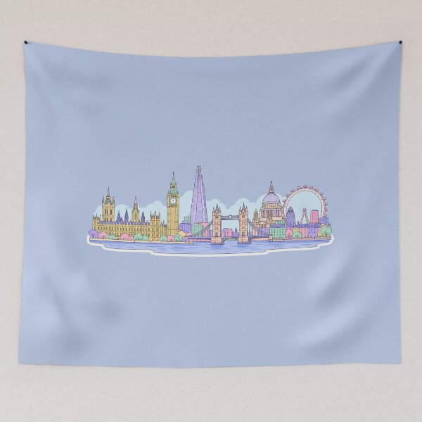 Artikelvorschau, Pastellfarbene Londoner Skyline mit Tower Bridge entworfen und verkauft von EmberPageStudio.