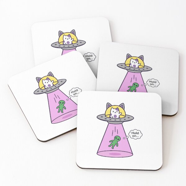 Item preview, Hold On – Funny Cat UFO Abducting Alien Cute Kawaii designed and sold by cladeart.