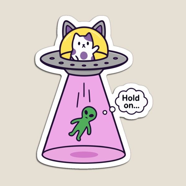 Item preview, Hold On – Funny Cat UFO Abducting Alien Cute Kawaii designed and sold by cladeart.
