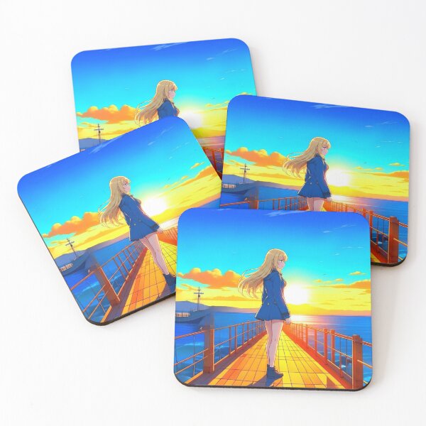Item preview, Anime Blonde Girl on Wooden Pier at Golden Sunset Ocean designed and sold by UmSkelig834.