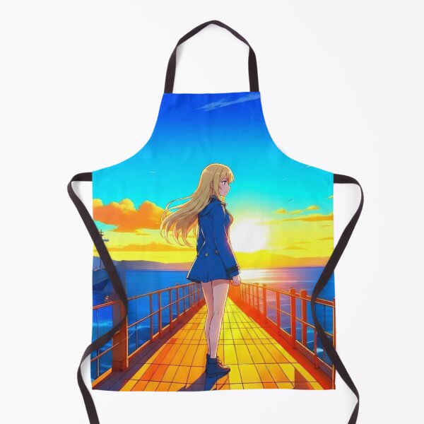 Item preview, Anime Blonde Girl on Wooden Pier at Golden Sunset Ocean designed and sold by UmSkelig834.