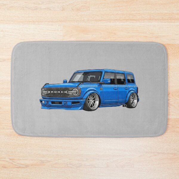 Artikelvorschau, Individuelle Illustration eines tiefergelegten blauen Ford Bronco Badlands SUV (Modelljahr 2025) entworfen und verkauft von Motorline44.