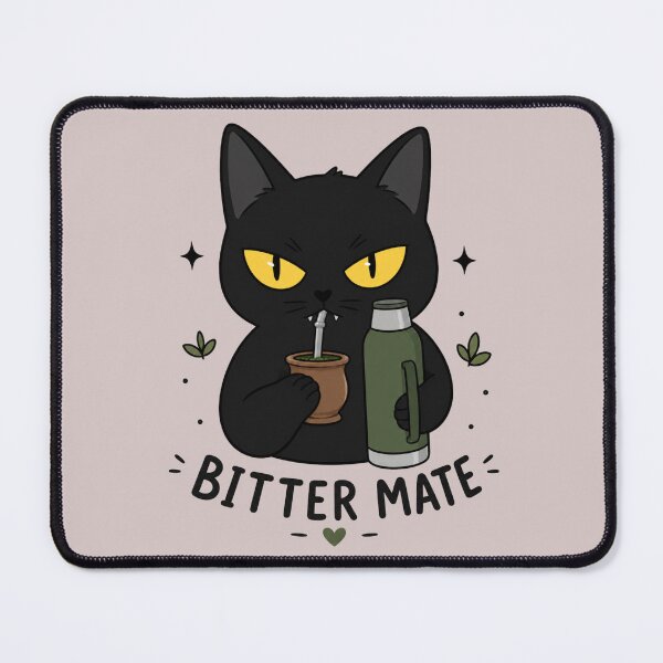 Item preview, Bitter Mate Funny Grumpy Black Cat Yerba Mate Sarcastic Humor Art designed and sold by PrintAura15.