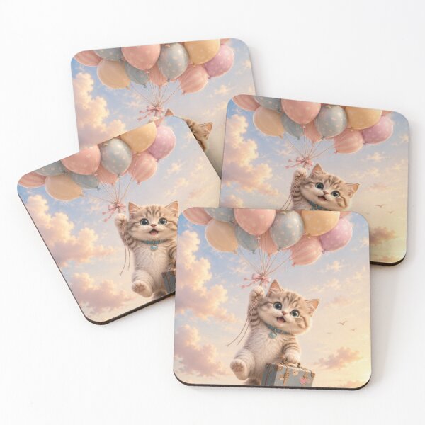 Item preview, Cute Kitten with Balloons, Kawaii Cat Aesthetic, Pastel Sky Animal Art designed and sold by dreamybyana.