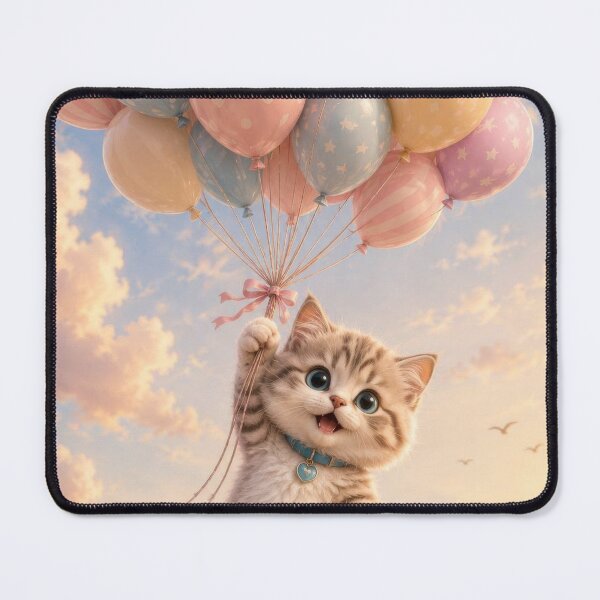 Item preview, Cute Kitten with Balloons, Kawaii Cat Aesthetic, Pastel Sky Animal Art designed and sold by dreamybyana.