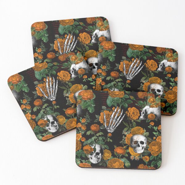 Item preview, Floral Skull with Orange Roses Dark Gothic Aesthetic Pattern  designed and sold by CanisArtStudio.