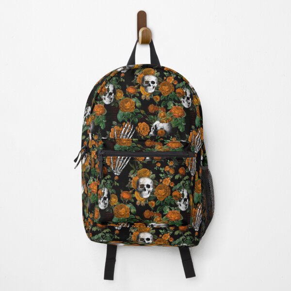 Item preview, Floral Skull with Orange Roses Dark Gothic Aesthetic Pattern  designed and sold by CanisArtStudio.