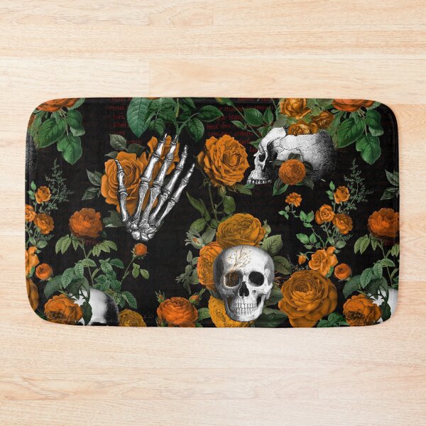 Item preview, Floral Skull with Orange Roses Dark Gothic Aesthetic Pattern  designed and sold by CanisArtStudio.