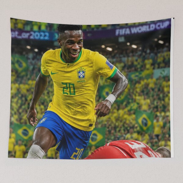Item preview, Vinicius Jr Samba Skills Brazil World Cup Art designed and sold by mo-carnival.