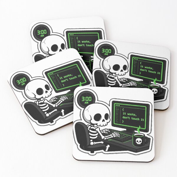 Item preview, It Works Don't Touch It - Funny Late Night Coder Skeleton Shirt designed and sold by Geek Tracy Shop.
