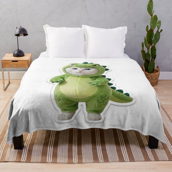Item preview, Cute White Cat in Green Dinosaur Onesie Costume designed and sold by Produk Z.