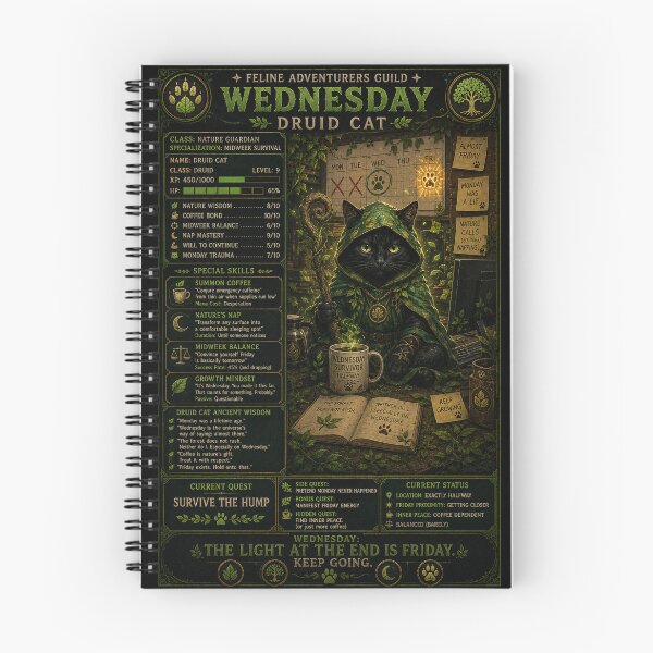Item preview, Wednesday Druid Cat RPG Card - Funny Midweek Survival Gift designed and sold by Claws & Chaos.