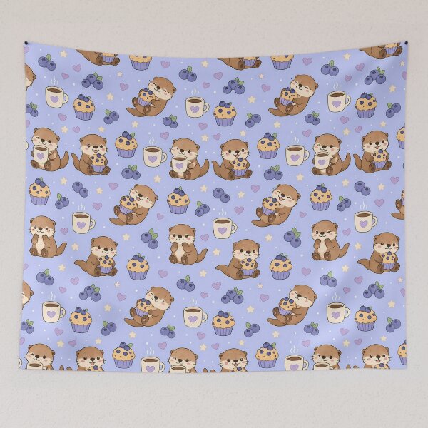 Item preview, Cozy Otter Blueberry Muffin Kawaii Pattern designed and sold by Soft Berry Studio.
