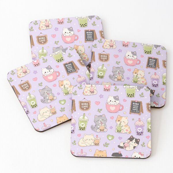 Item preview, Cozy Cat Bubble Tea Kawaii Pattern designed and sold by Soft Berry Studio.