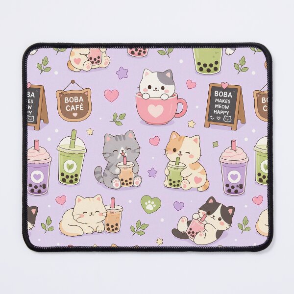 Item preview, Cozy Cat Bubble Tea Kawaii Pattern designed and sold by Soft Berry Studio.